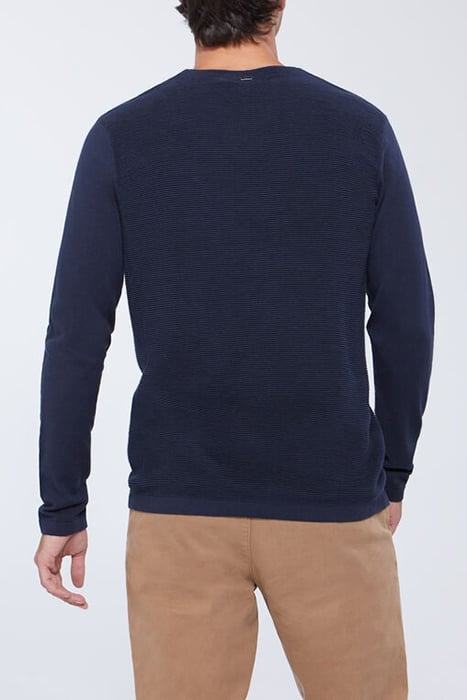 NAVY V.NECK SWEATER WITH OTTOMAN RIBBING 2