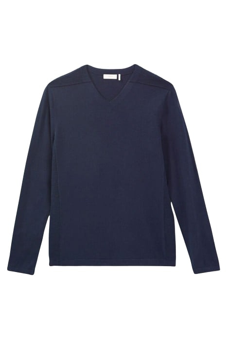 NAVY V.NECK SWEATER WITH OTTOMAN RIBBING 4