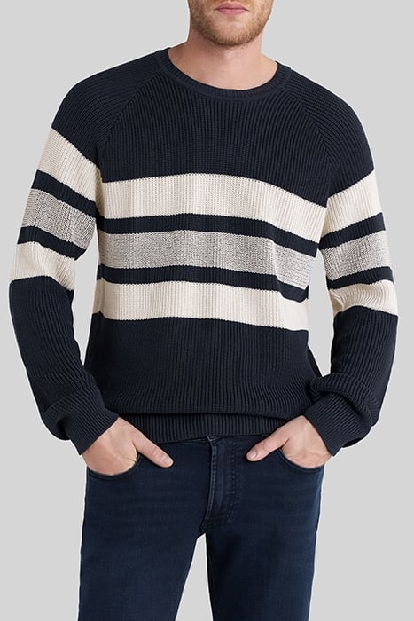 NAVY KNIT SWEATER WITH ECRU STRIPES 1