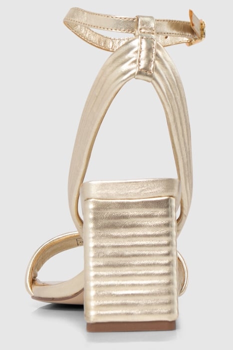 METALLIC GOLD LEATHER HEELED SANDALS 4
