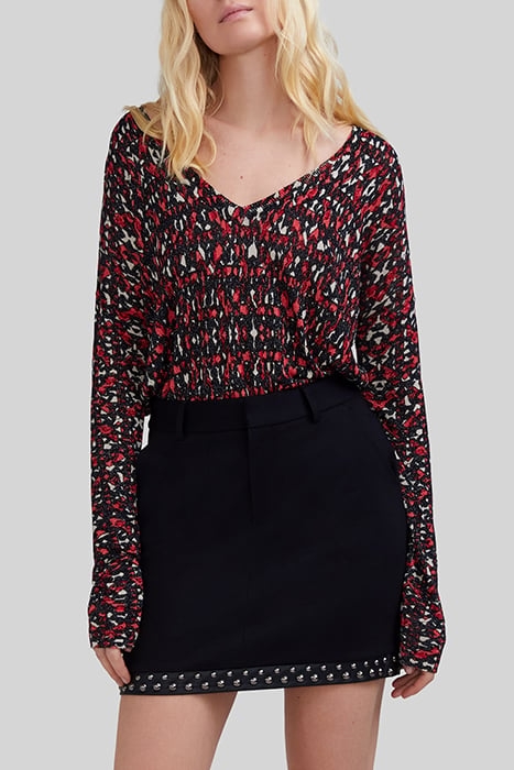 BLACK FINE KNIT SWEATER WITH IKAT PRINT 1