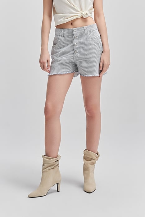 WHITE WATERLESS DENIM SHORTS WITH BLUE STRIPES 1