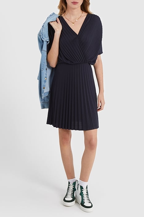 NAVY PIQUE KNIT PLEATED DRESS 3