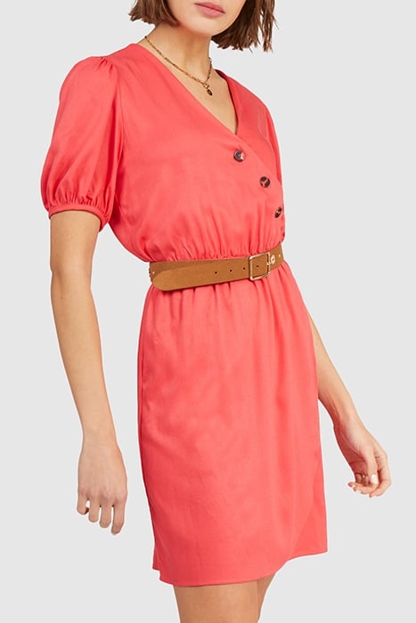 CORAL BUTTONED FLOWING WRAP DRESS 4