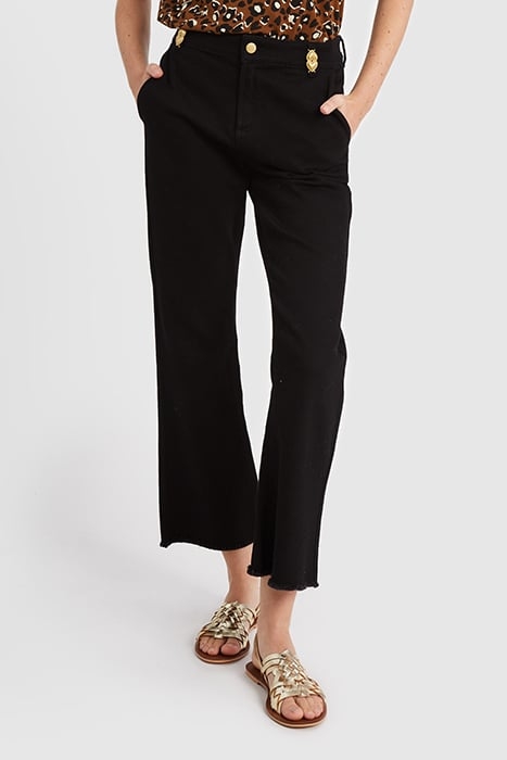 BLACK FLARED JEANS, METAL DOUBLE HEART BELT LOOPS 1