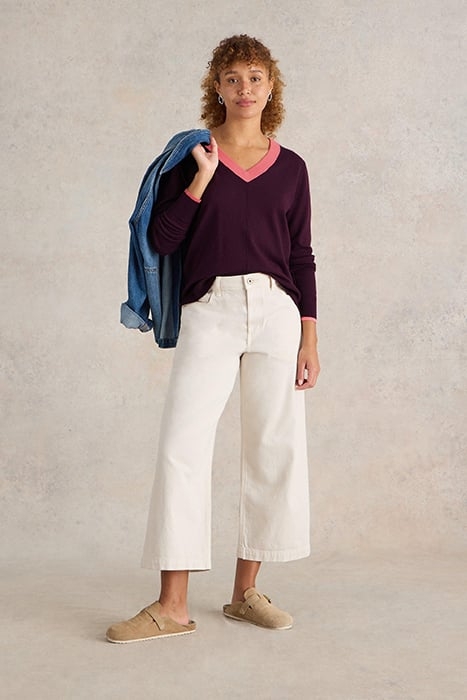 MAGGIE V NECK JUMPER DARK PLUM 1