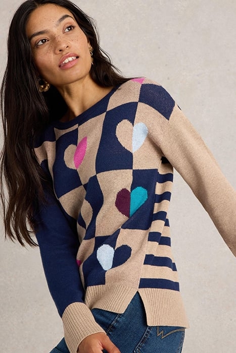 CITY CHECK HEART JUMPER NATURAL MULTI 4