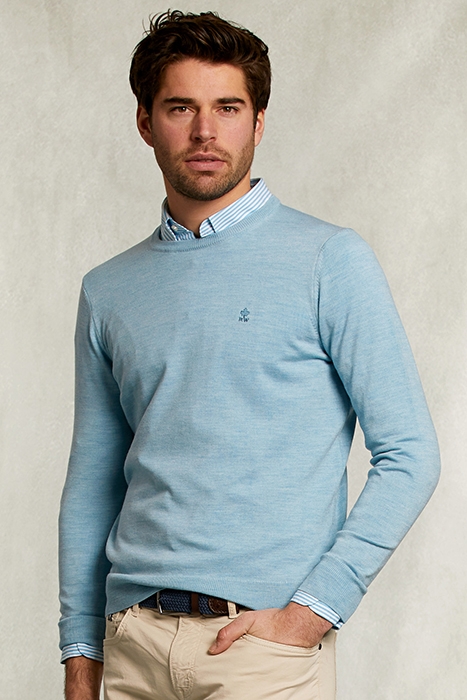 CUSTOM FIT MERINO CREW NECK PULLOVER SISAL MIX BLUE 1
