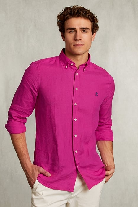 CUSTOM FIT LINEN SHIRT IN AMARANTH PINK 1