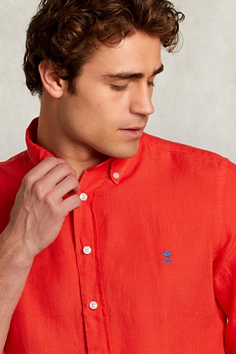 CUSTOM FIT LINEN SHIRT POMEGRANATE RED 4
