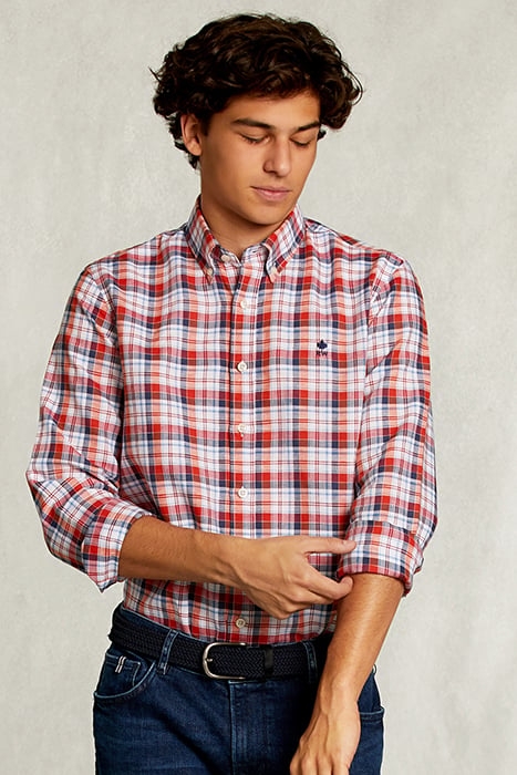 CUSTOM FIT CHECKED SHIRT LINEN-COTTON MULTI RED 1