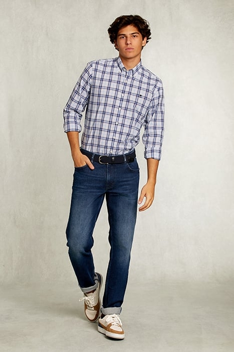 CUSTOM FIT PLAID SHIRT BLUE 3