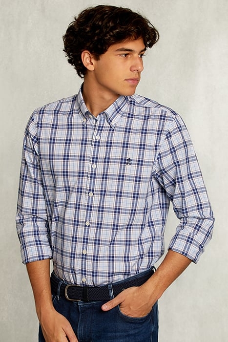 CUSTOM FIT PLAID SHIRT BLUE 1