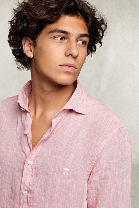 CUSTOM FIT LINEN SHIRT PEACH PINK 3