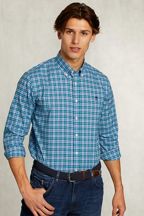 CUSTOM FIT CHECKED SHIRT BLUE/GREEN GREEN 1