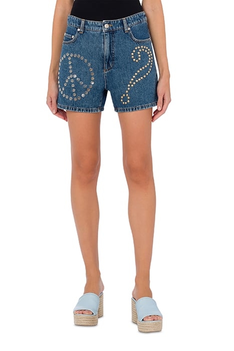 STUDDED SYMBOLS DENIM SHORTS BLUE 1