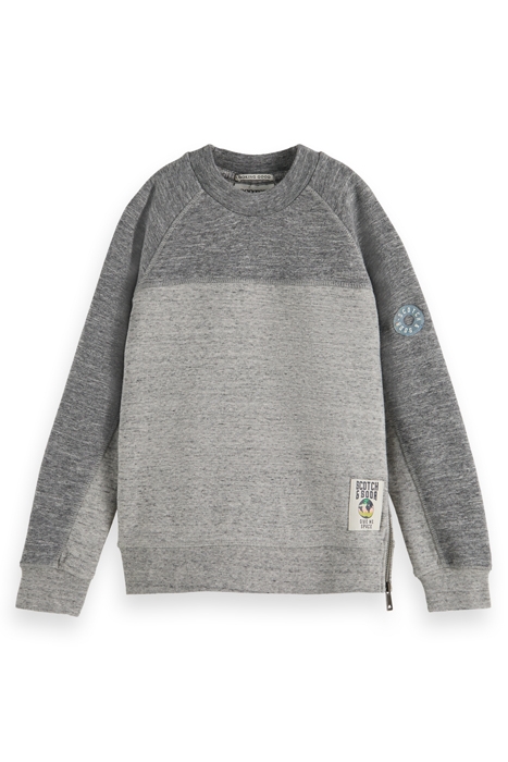 BOYS CONTRAST MELANGE CREWNECK SIDE-ZIP SWEATSHIRT GREY MELA 4