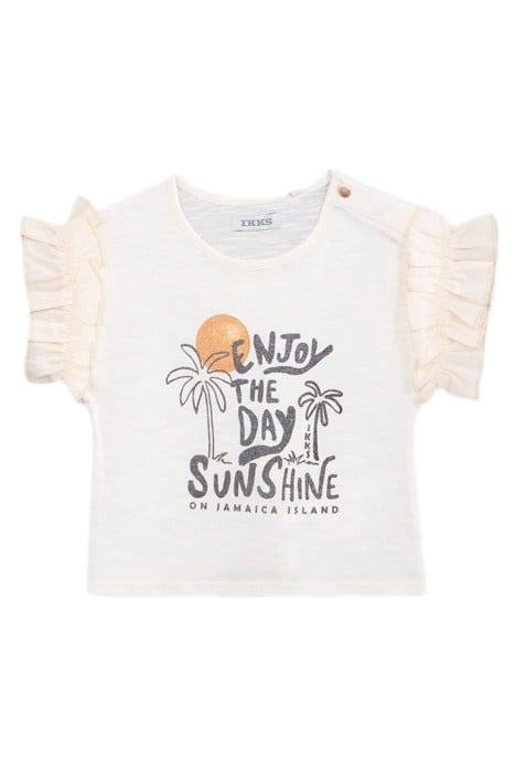 BABY GIRLS’ ECRU ORGANIC COTTON T-SHIRT, GLITTERY SLOGAN 1