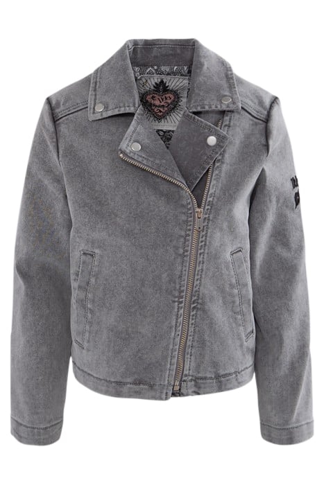 GIRLS' GREY DENIM BIKER-STYLE JACKET 3
