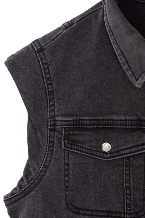 GIRLS' FADED BLACK DENIM SLEEVELESS JACKET 4