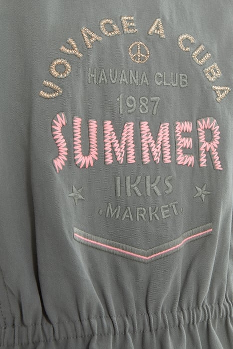 GIRLS' KHAKI ORGANIC COTTON PARKA, EMBROIDERED SLOGAN BACK 7