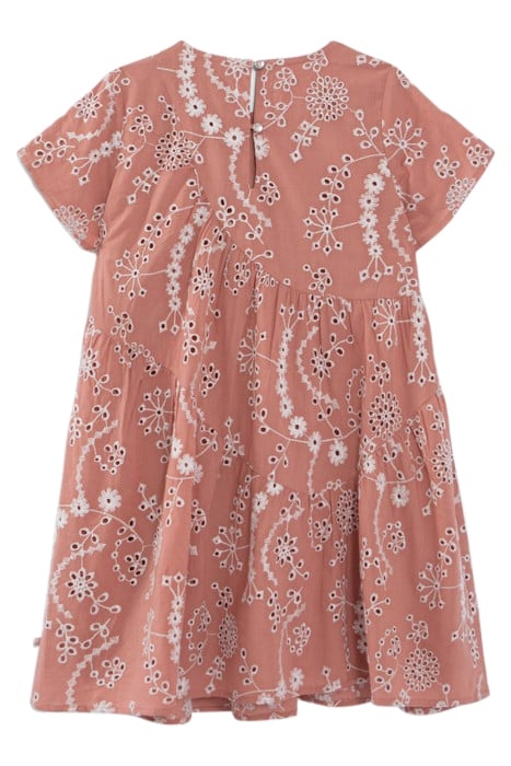 GIRLS’ OLD PINK ORGANIC COTTON DRESS, EMBROIDERED FLOWERS 2
