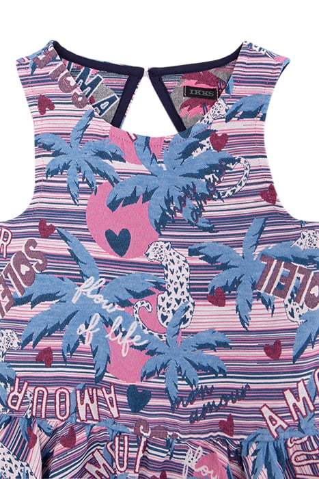 GIRLS' WHITE DRESS WITH PALM-TREE LEOPARD JACQUARD 3