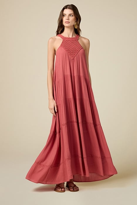 LONG DRESS WITH CROCHET PART RED 1