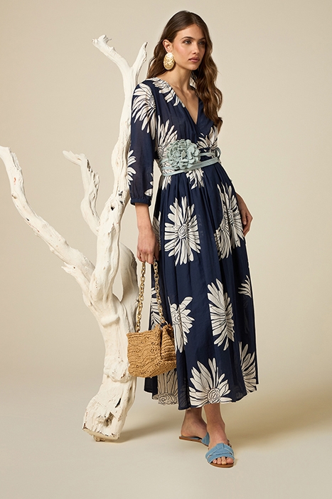 LONG COTTON MUSLIN DRESS WITH PATTERN BLUE 4