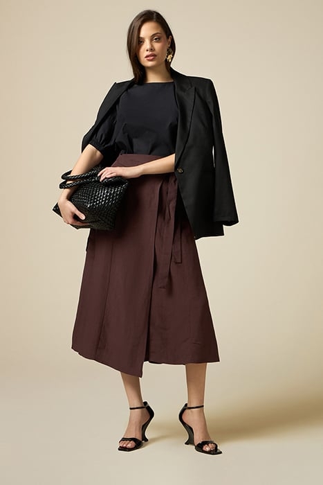 WRAPAROUND LINEN BLEND SKIRT BROWN 2