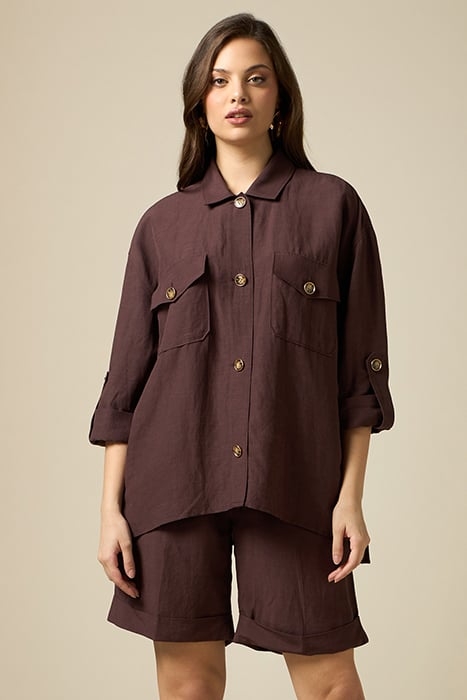 LINEN BLEND OVERSIZED SHIRT AUBERGINE 1