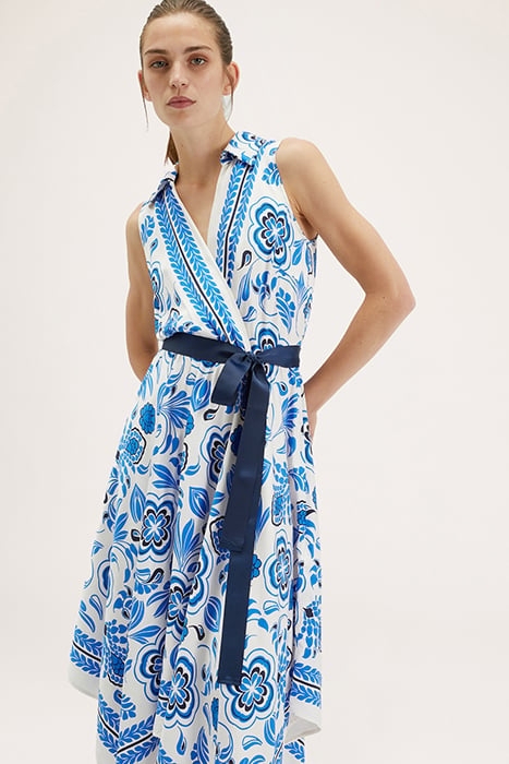 DRESS WITH SCARF PATTERN AND ASYMMETRICAL HEM BLUE 5