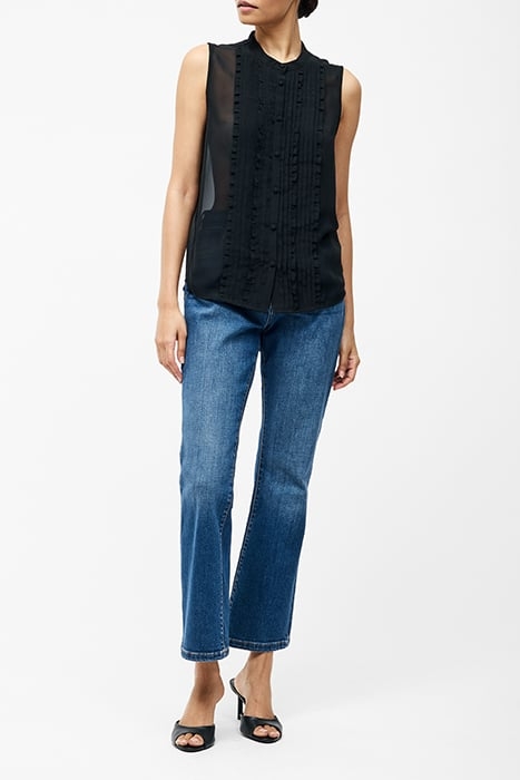 FRILL SLEEVELESS HENLEY BUTTON DOWN TANK TOP BLACK 3