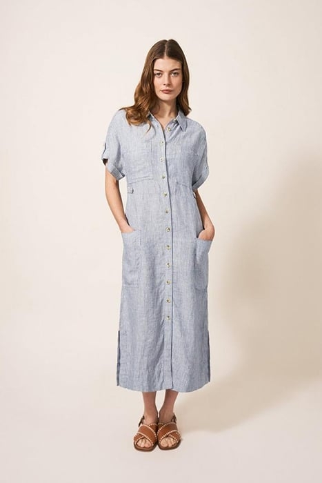 RENO LINEN SHIRT DRESS BLUE MULTI 1
