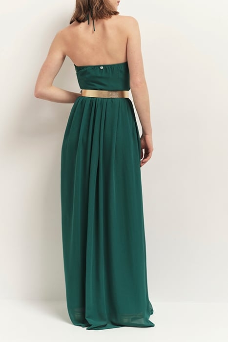 RHODES - LONG STRAPLESS RECYCLED JUNGLE GREEN DRESS WITH PLE 2