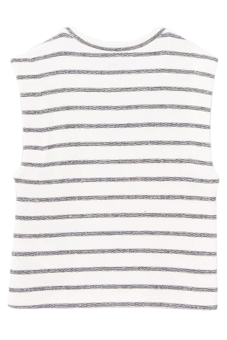 GIRLS' ECRU ORGANIC COTTON T-SHIRT, BLACK STRIPES & PALMS 2
