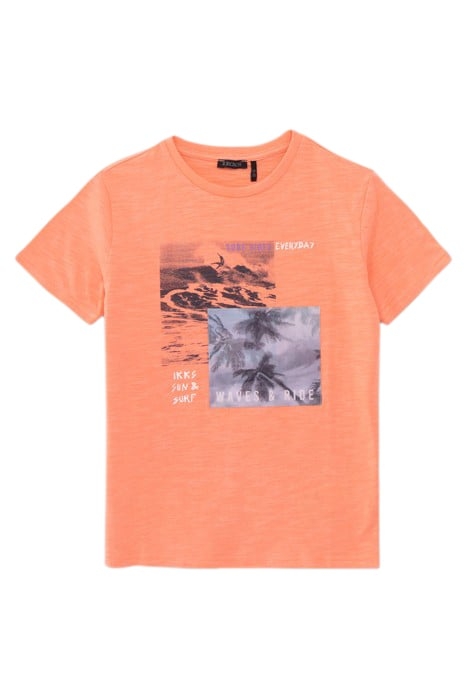 BOYS’ NEON ORANGE ORGANIC COTTON T-SHIRT, LENTICULAR IMAGE 1