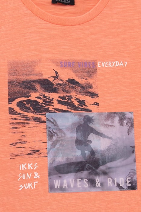 BOYS’ NEON ORANGE ORGANIC COTTON T-SHIRT, LENTICULAR IMAGE 5