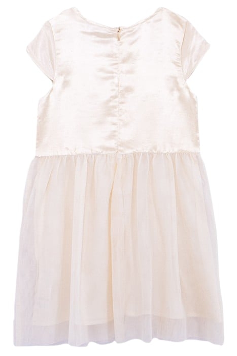 ECRU SATIN AND EMBROIDERED BI-MATERIAL DRESS FOR GIRLS 2