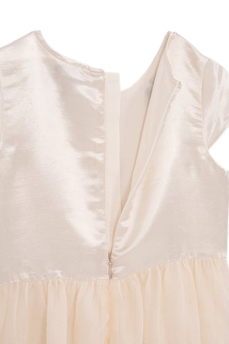 ECRU SATIN AND EMBROIDERED BI-MATERIAL DRESS FOR GIRLS 4