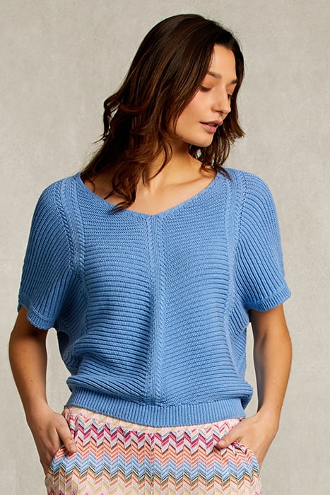 BLUE V-NECK SWEATER SHORT SLEEVES BLUE 1