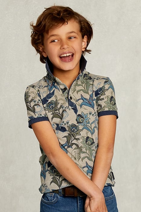 CUSTOM FIT FLORAL POLO EQUATOR MIX KHAKI 1