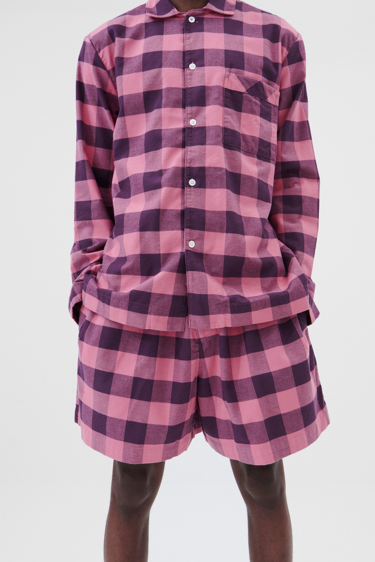 UNISEX FLANNEL, PYJAMAS SHIRT PINK GINGHAM 1