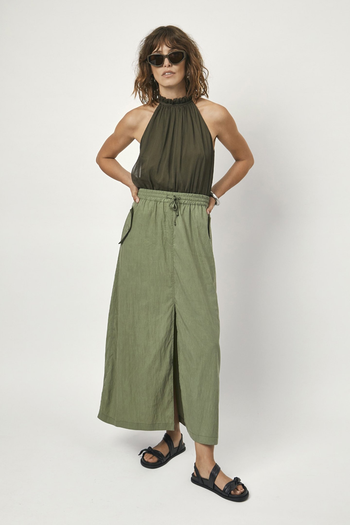 CLIVE PARACHUTE CARGO SKIRT THYME GREEN 1