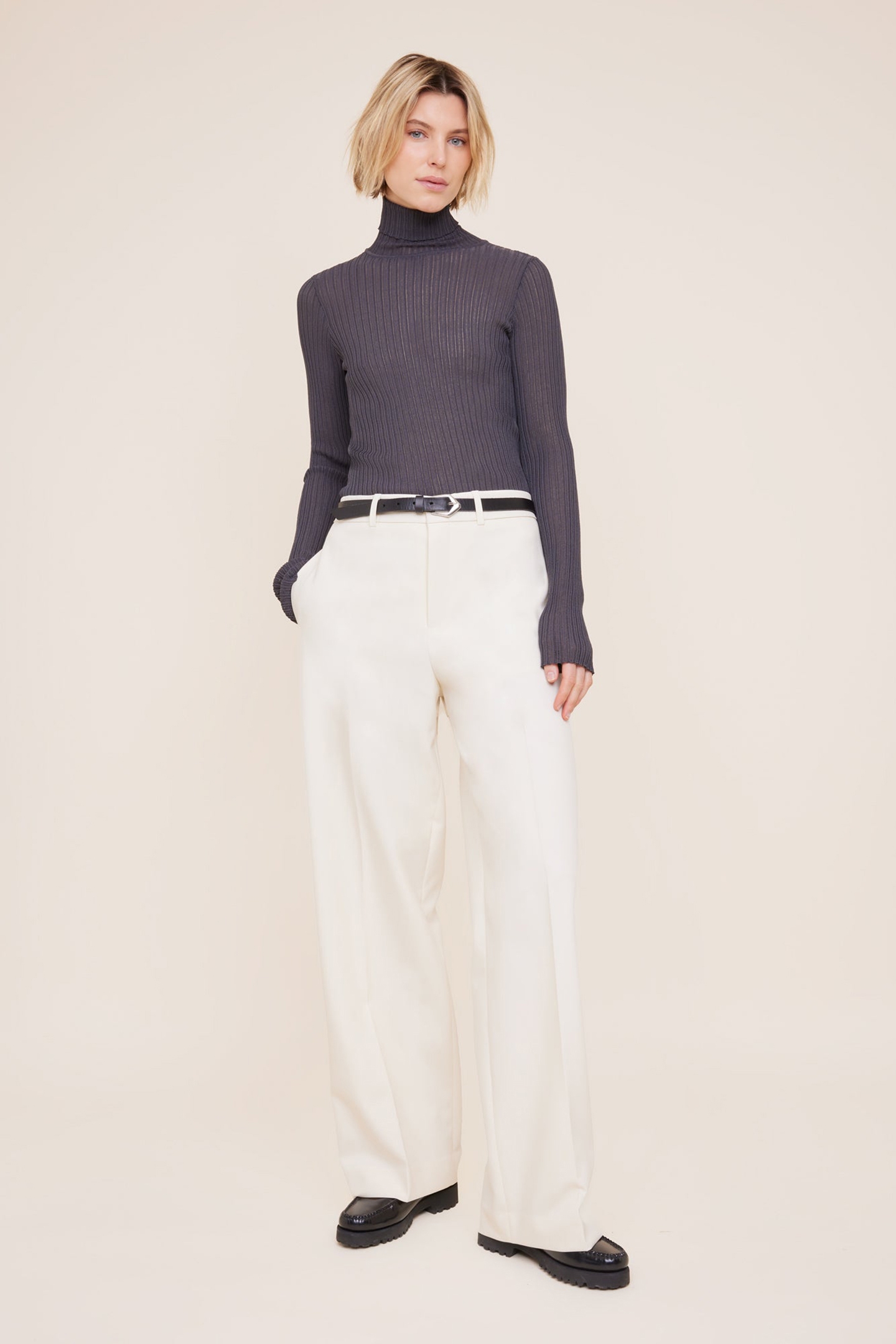 SWEATER FITTED RIB COL GRAY PINSTRIPE 1