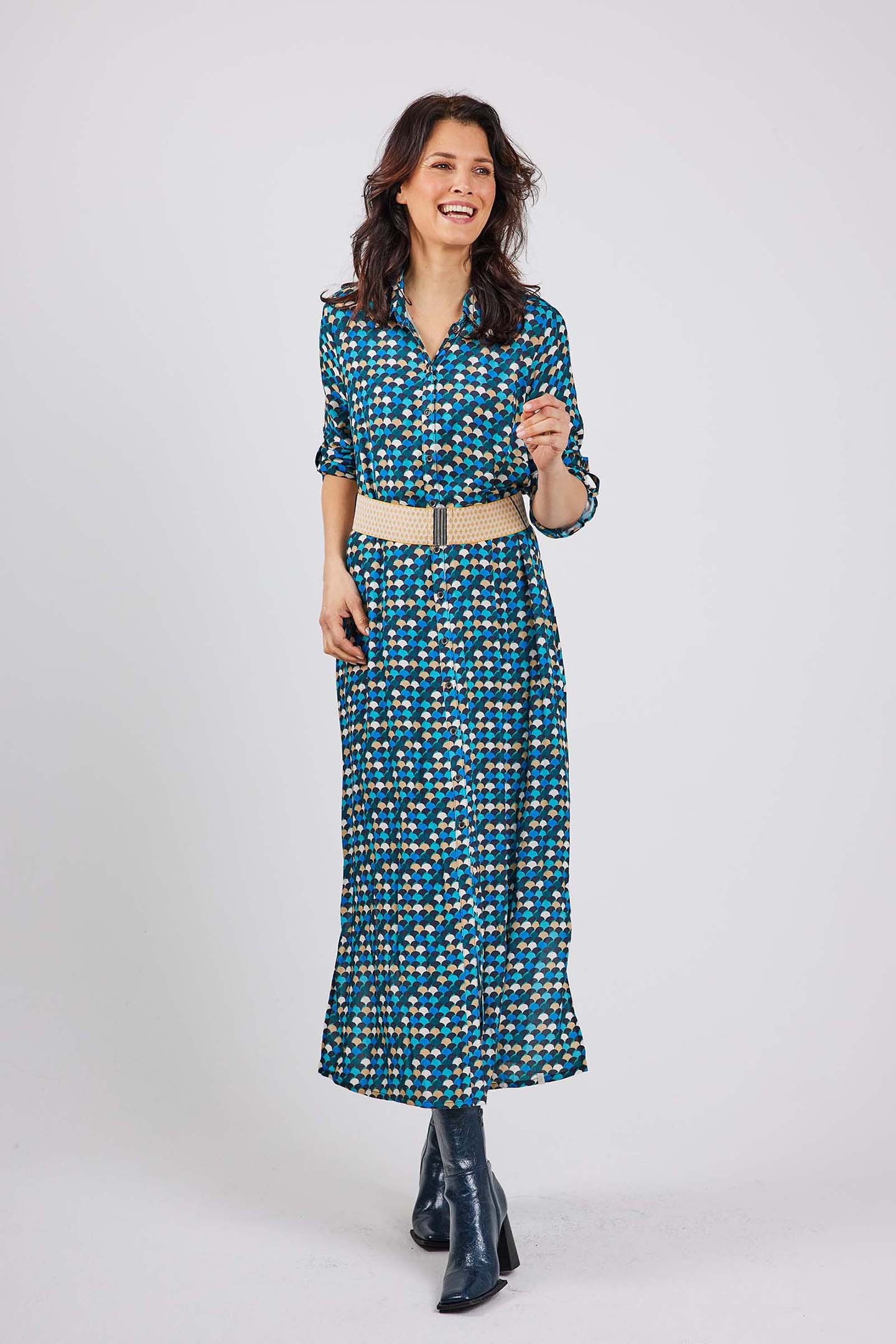 DRESS BLUSH CAMPANULA BLUE WITH SUNSET PRINT 1