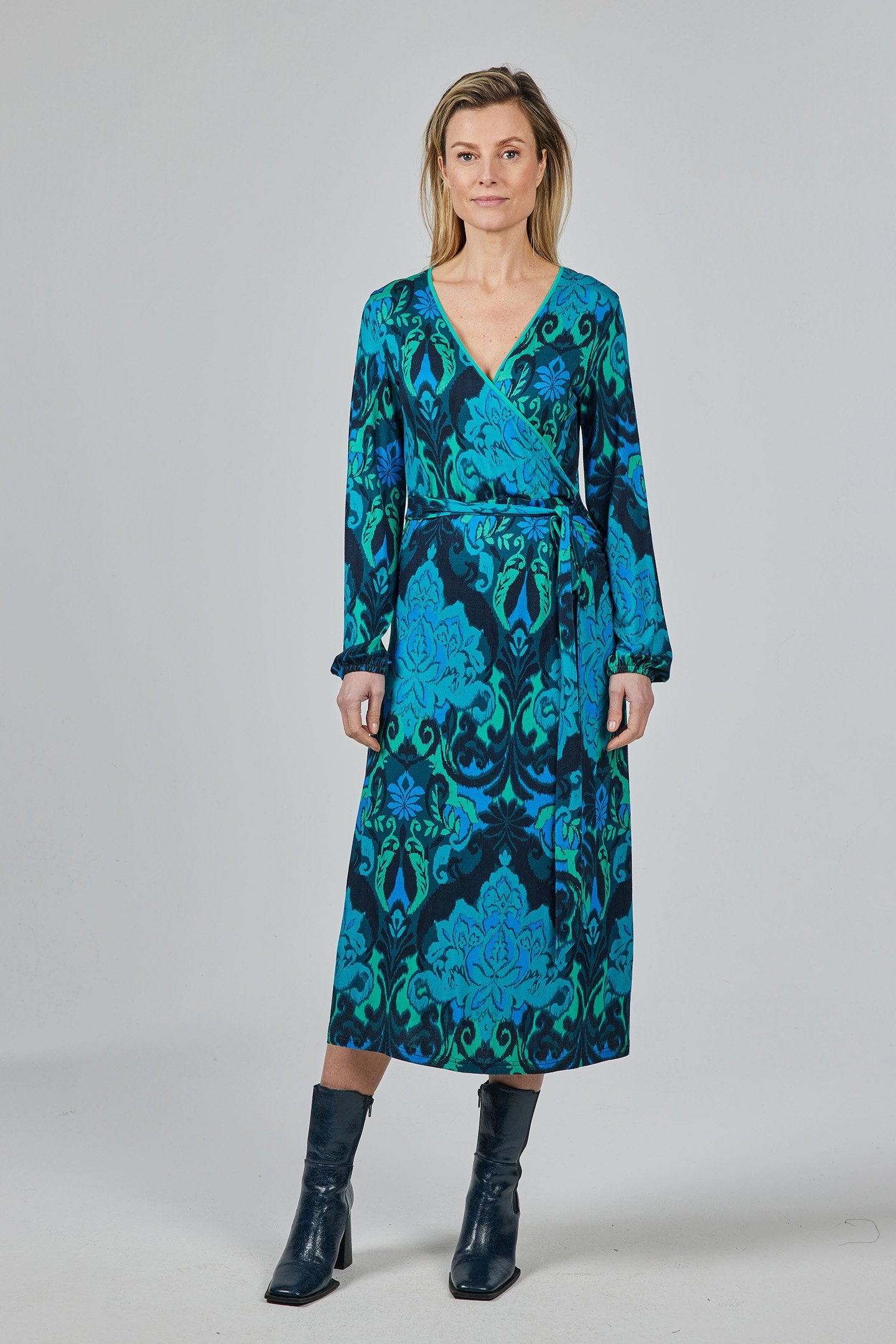 WRAP DRESS TIARA DARKBLUE WITH HERITAGE PRINT 1