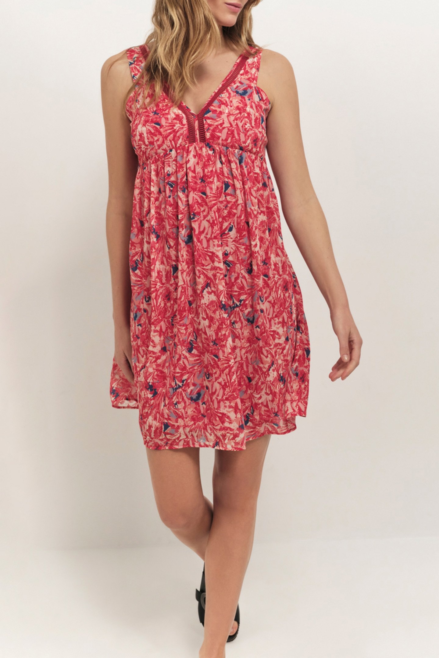 ROYAN - HIBISCUS DRESS WITH RECYCLED ABSTRACT PALM PRINT HIB 3