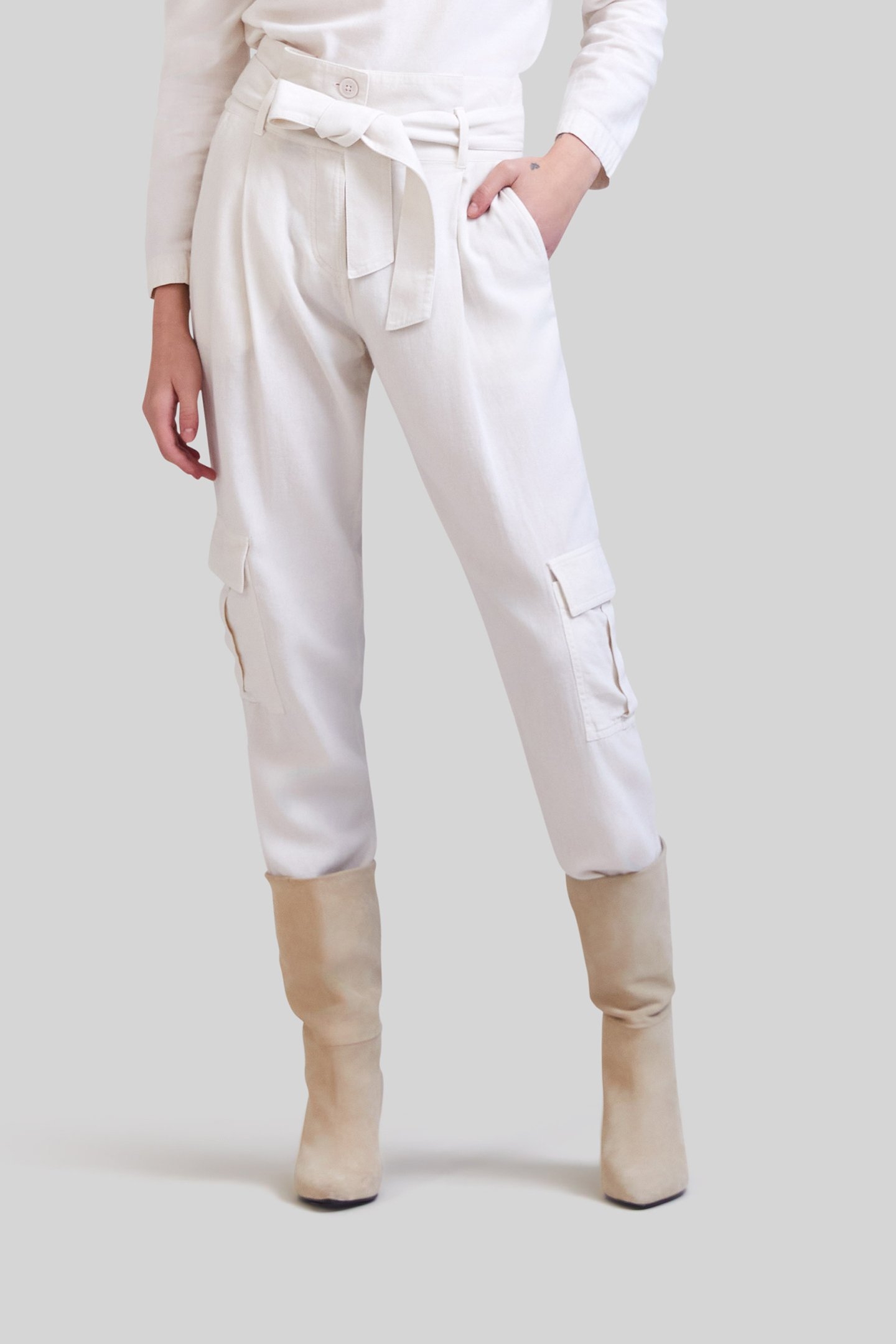 LIMESTONE ORGANIC COTTON BELTED CARGO TROUSERS 1