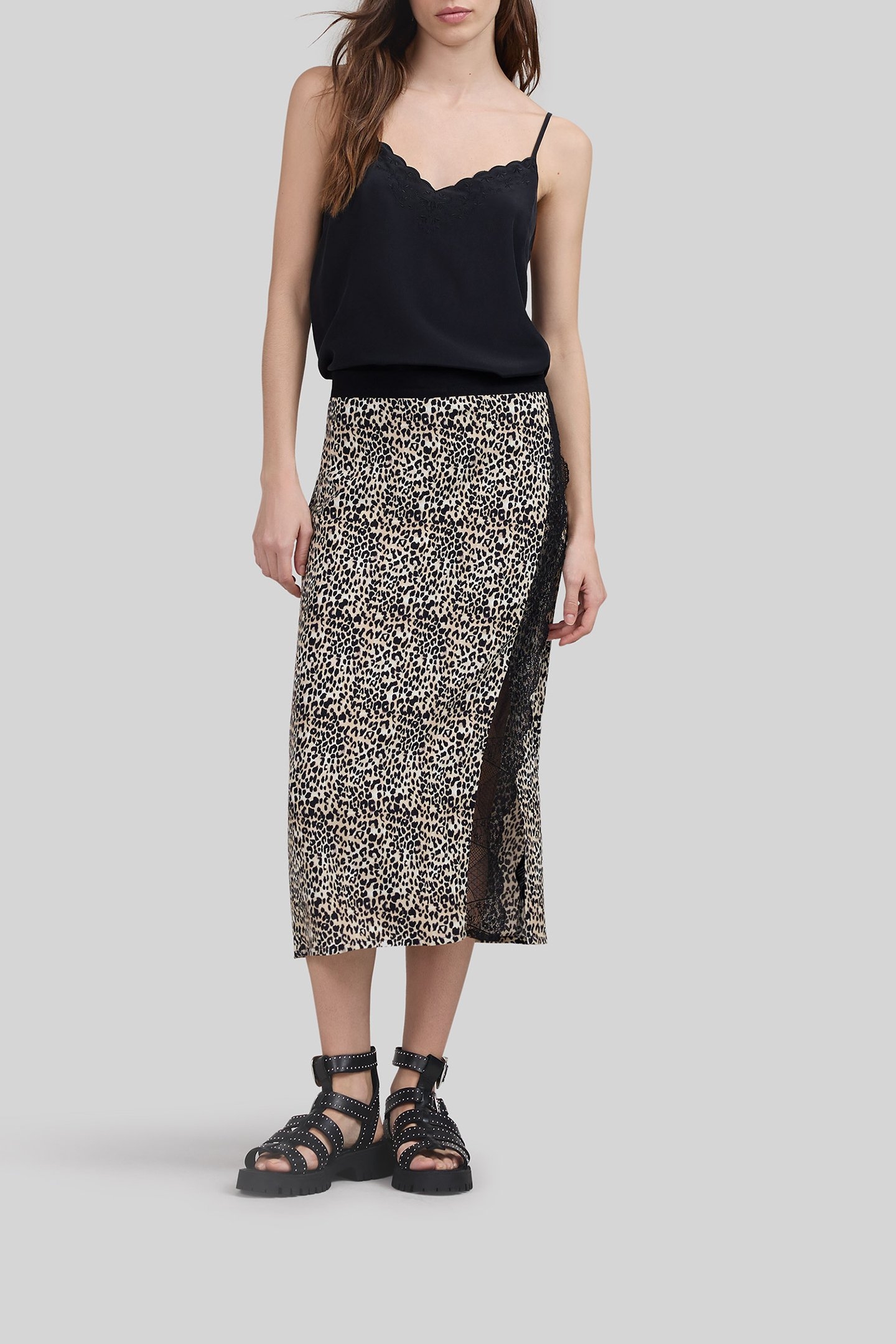 BLACK LENZING™ ECOVERO™ ROCK LEOPARD DETAIL SKIRT 3